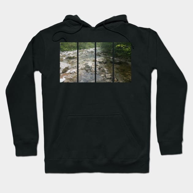 A static shot of the clear water of a mountain stream between rocks and stones; beautiful nature in a sunny day; no people around Hoodie by fabbroni-art